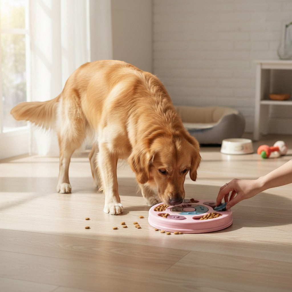 Using the Yogi-Pets™ puzzle feeder to reduce boredom and encourage slower eating for a Golden Retriever