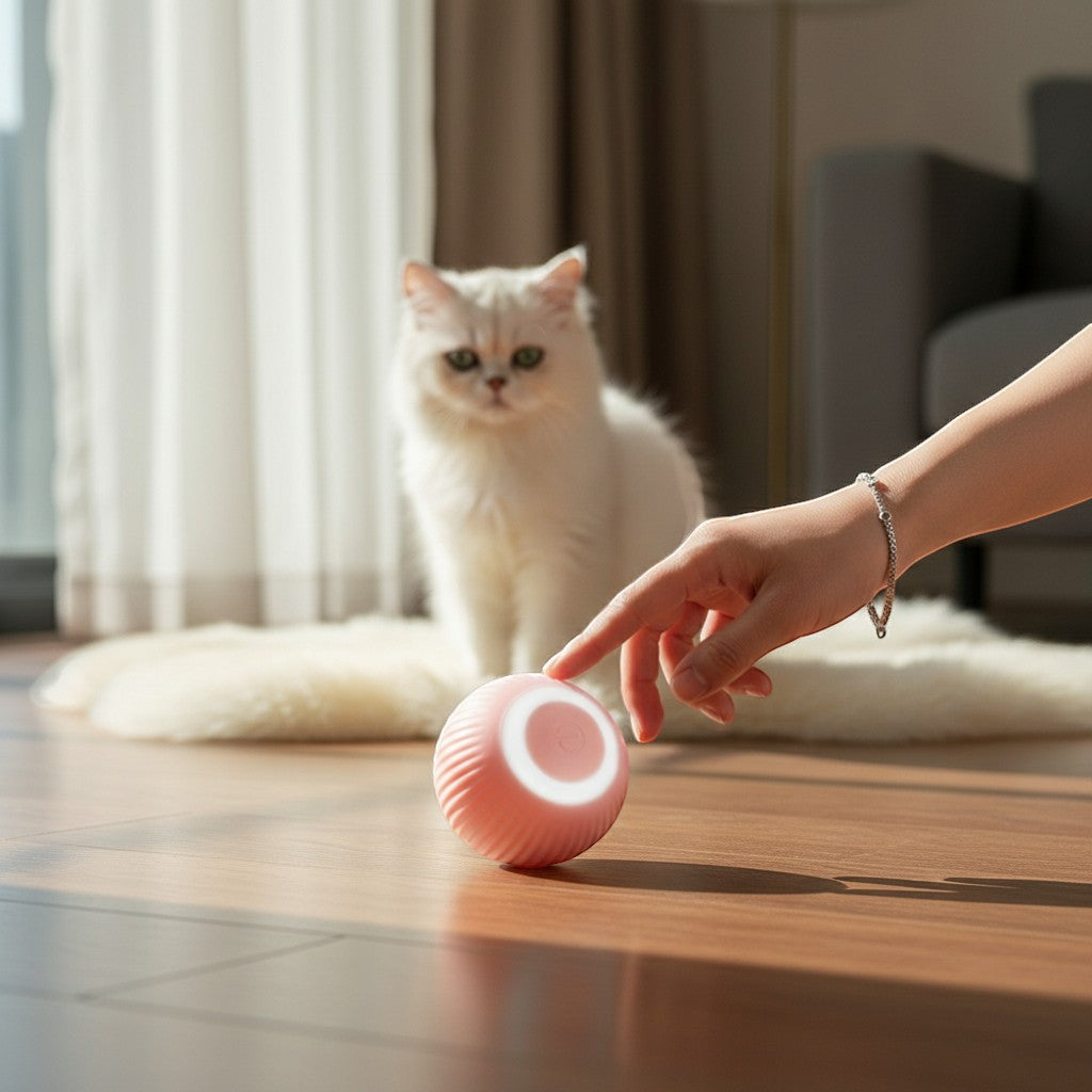 Smart 360-degree rotating interactive pet ball by Yogi-Pets in Pink