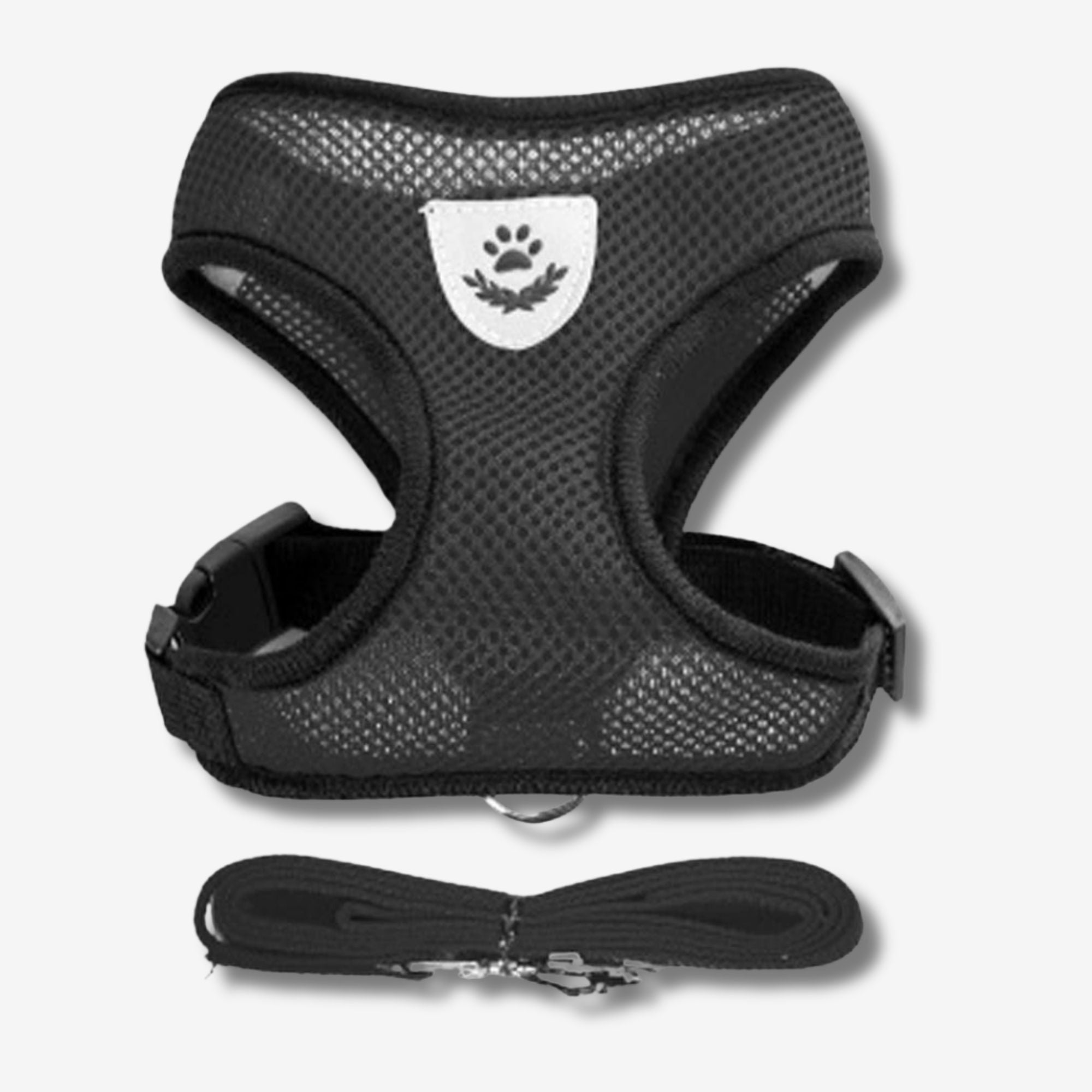 Yogi-Pets Breathable Mesh Dog Vest Harness with Matching Leash - Escape-Proof & Reflective - Black