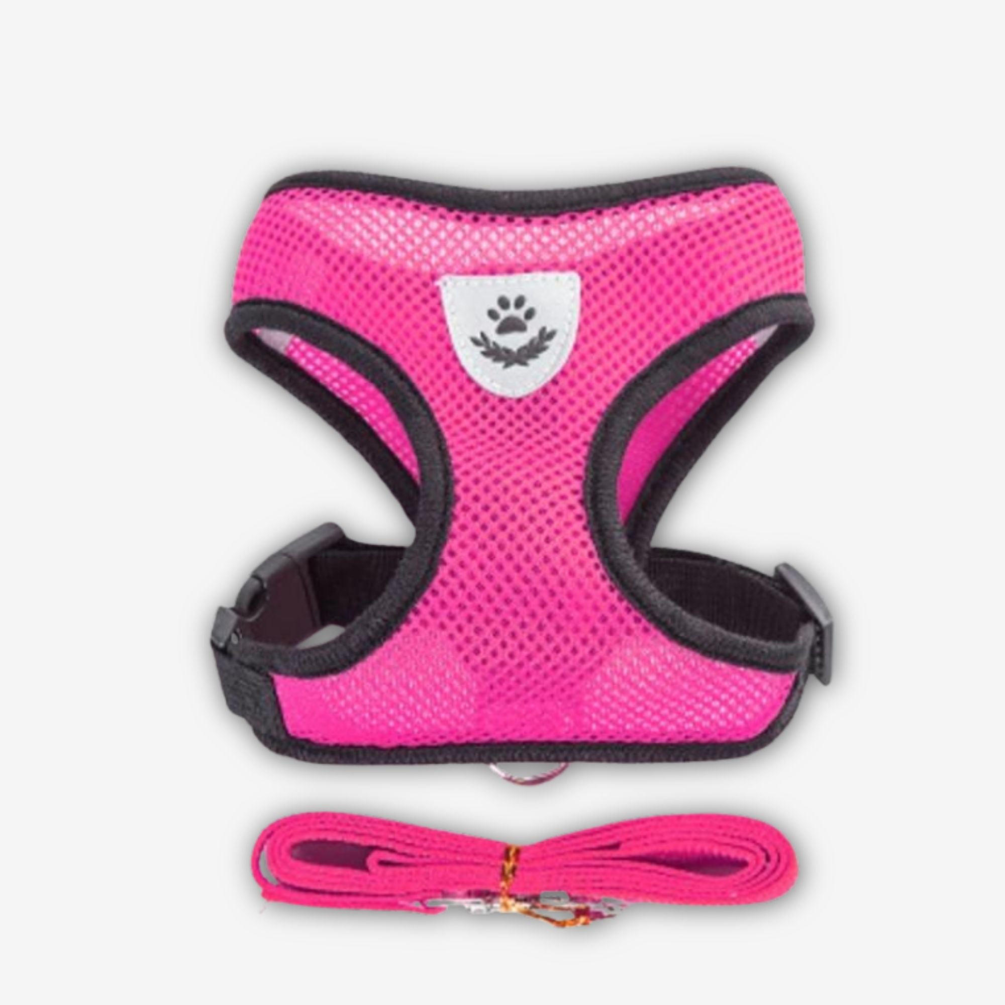 Yogi-Pets Breathable Mesh Dog Vest Harness with Matching Leash - Escape-Proof & Reflective - Hot Pink