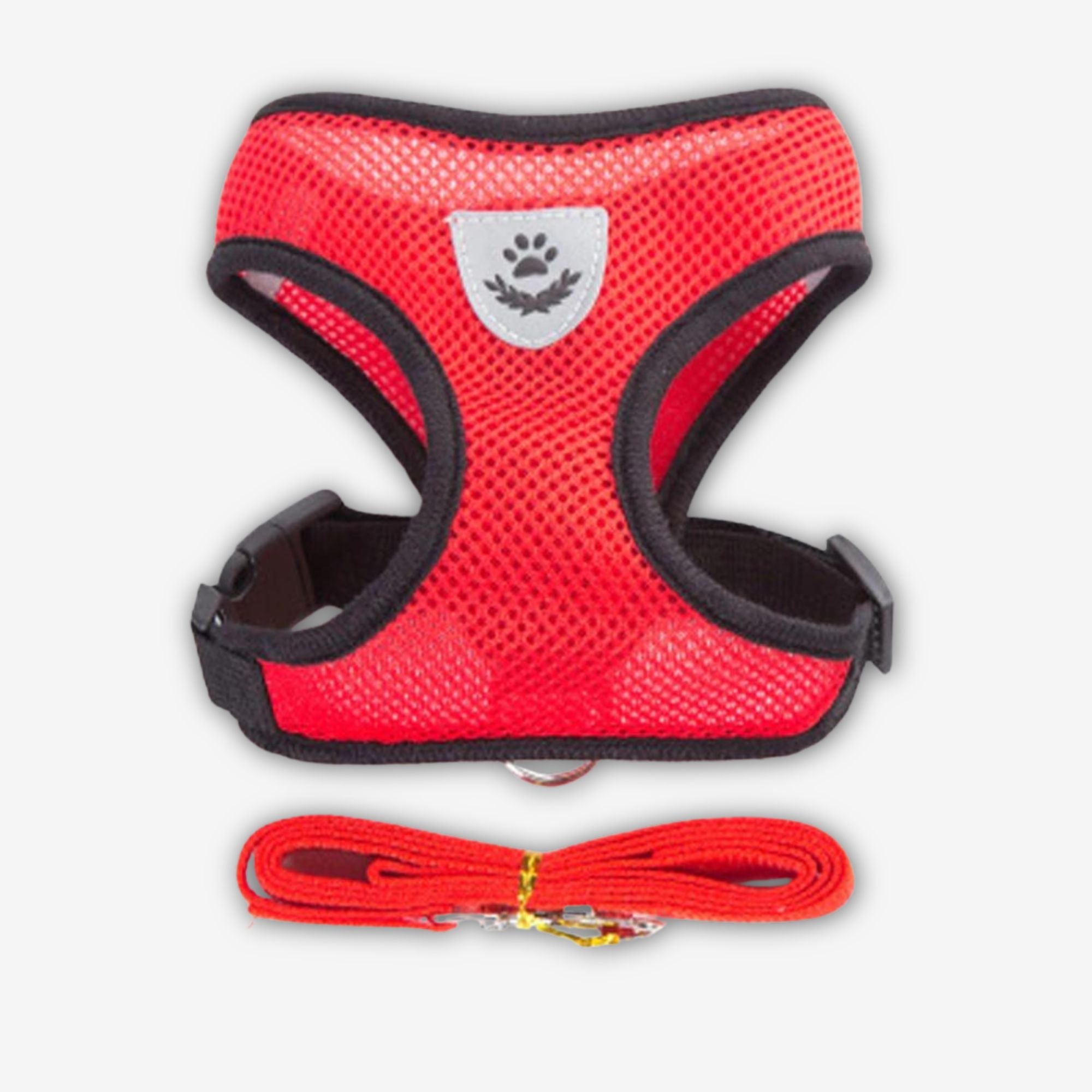 Yogi-Pets Breathable Mesh Dog Vest Harness with Matching Leash - Escape-Proof & Reflective - Red