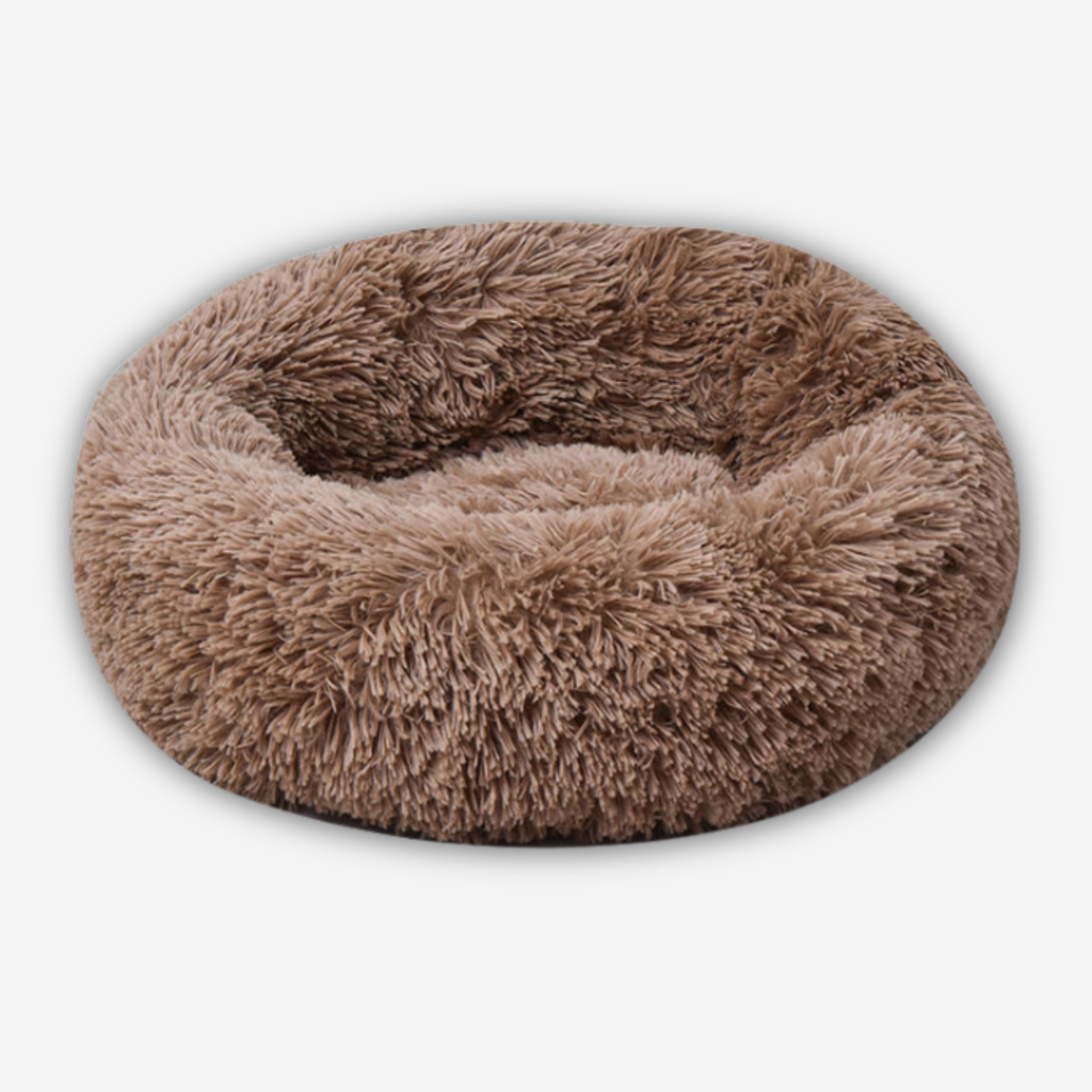 Yogi-Pets Brown fluffy donut pet bed on a white background