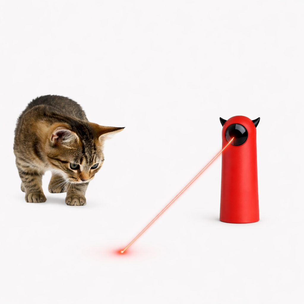 Kitten chasing the red laser dot from the Yogi-Pets smart interactive cat toy