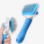 Yogi-Pets Self-Cleaning Slicker Brush for Dogs and Cats - One-Click Hair Removal - Blue