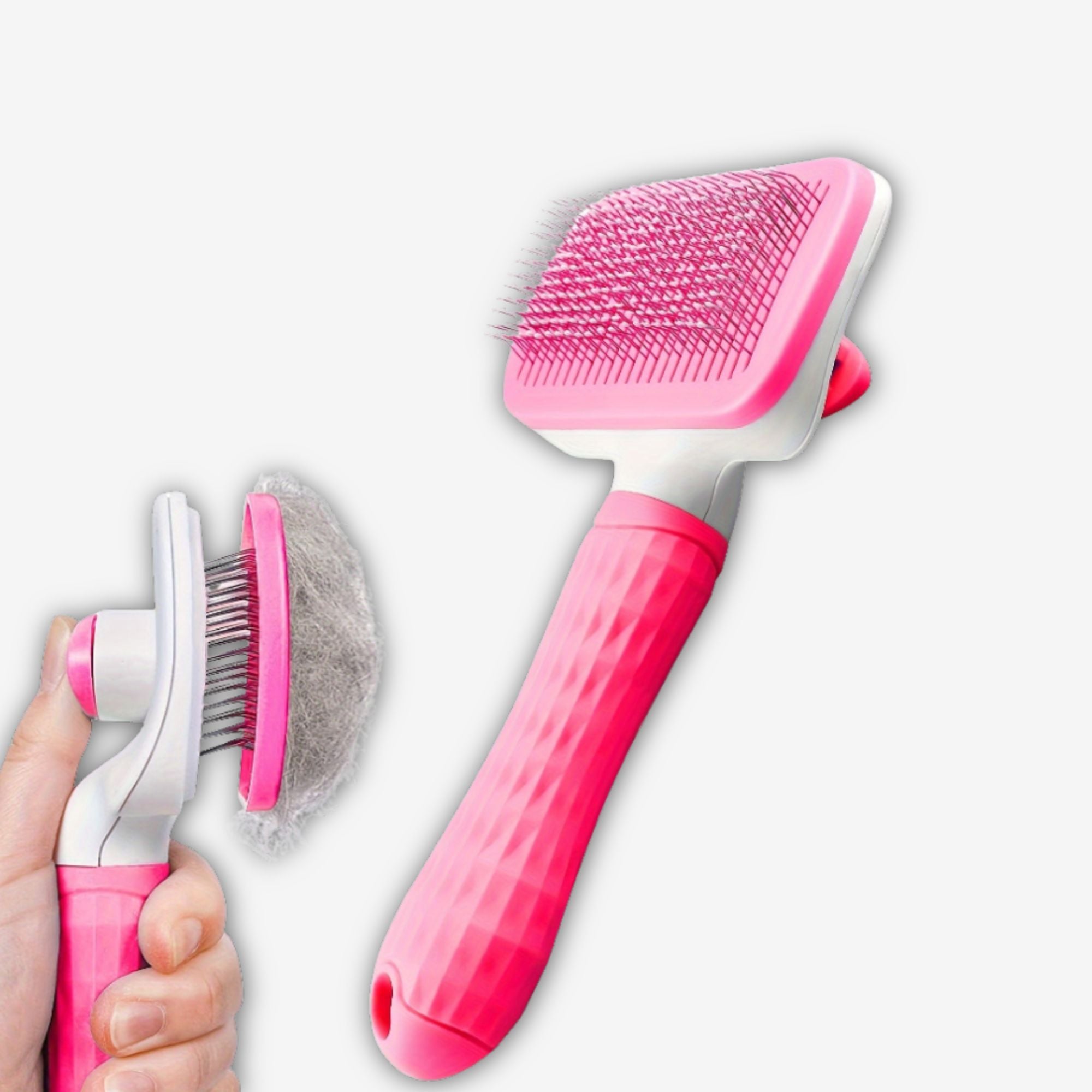 Yogi-Pets Self-Cleaning Slicker Brush for Dogs and Cats - One-Click Hair Removal - Pink