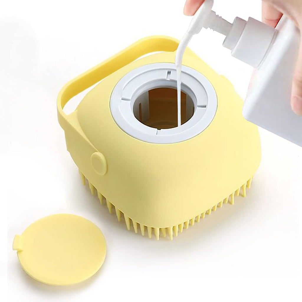 Yogi-Pets 2-in-1 Silicone Dog Massage Brush with Shampoo Dispenser - Yellow
