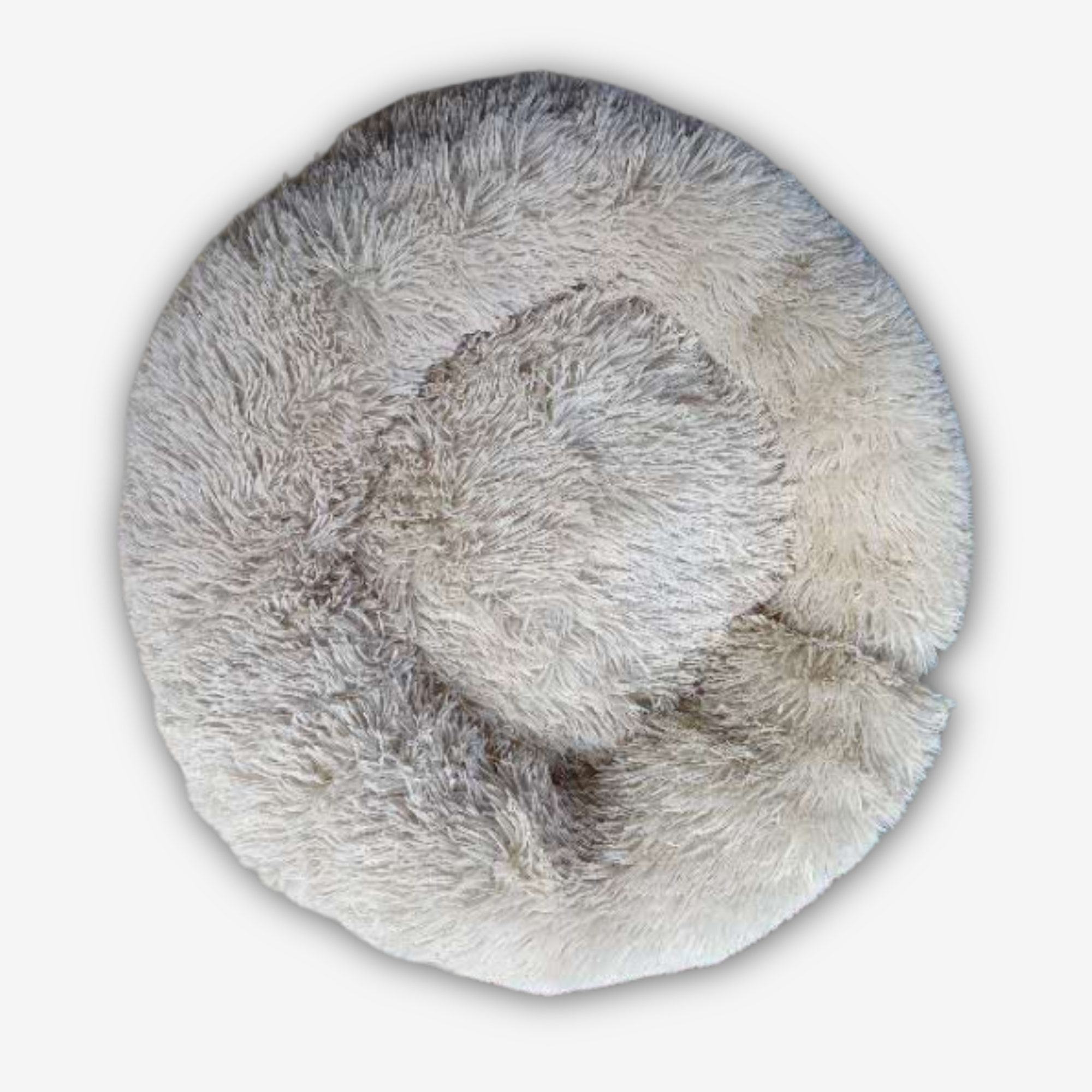 Yogi-Pets Round beige fur rug on a light grey background