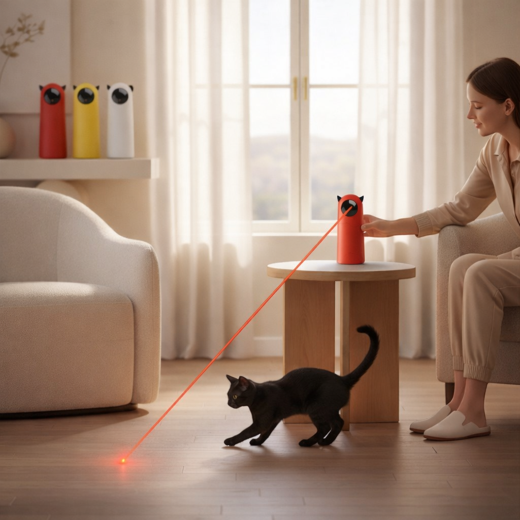 Automated Yogi-Pets play session for cats to encourage exercise and hunting instincts