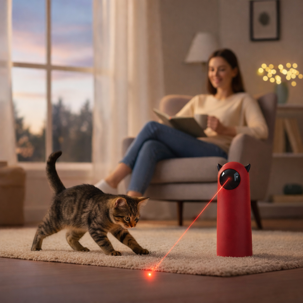Hands-free cat entertainment with the Yogi-Pets automatic rotating laser toy