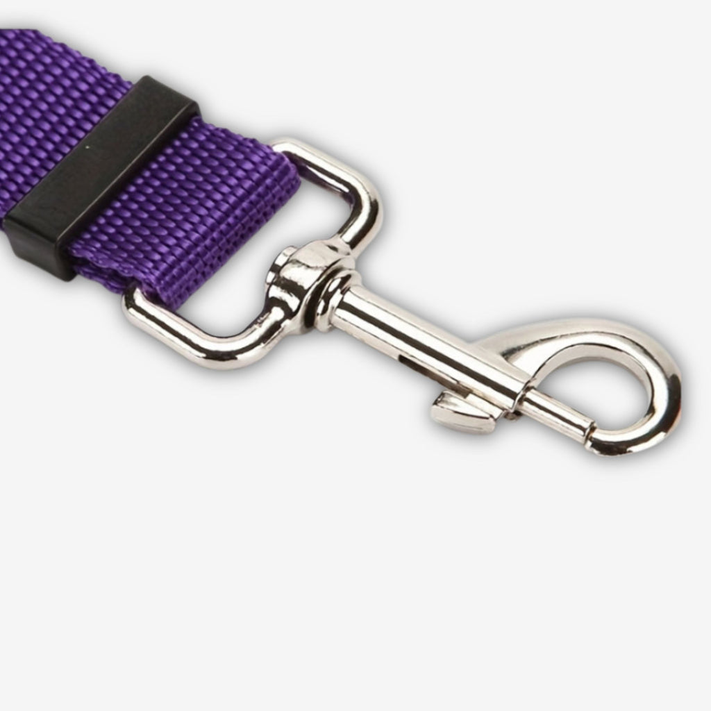 Purple Yogi-Pets leash with a silver clasp on a white background