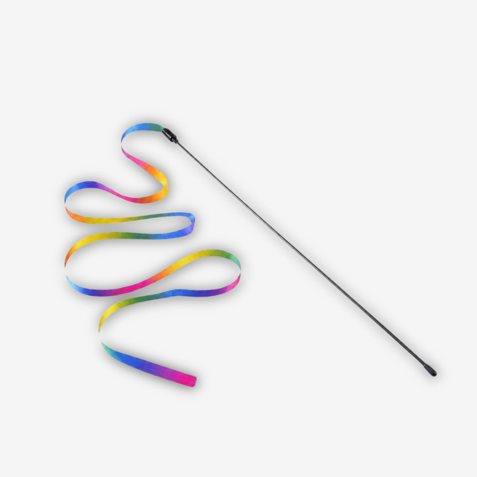 Colorful ribbon attached to a stick on a white background