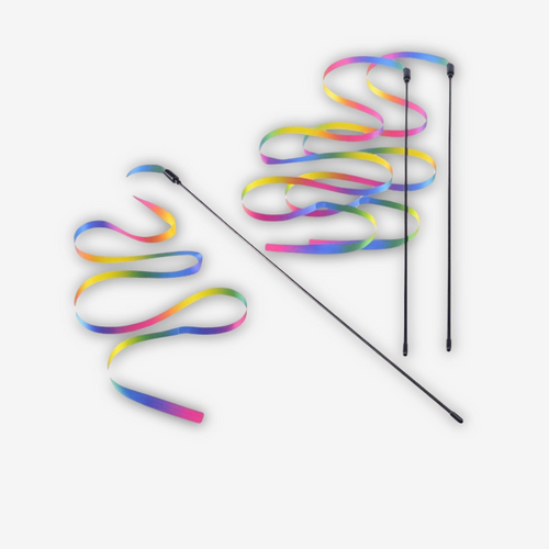 Yogi-Pets™ Interactive Cat Teaser Wand - Long Rainbow Ribbon Toy for Cats