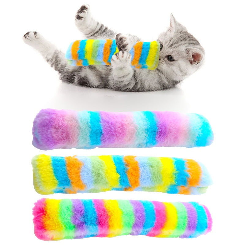 Yogi-Pets™ Plush Cat Kicker Toy - Soft Rainbow Striped Teaser for Kittens and Cats
