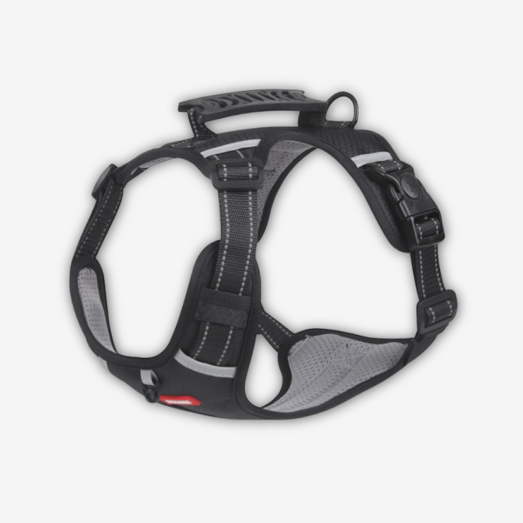 Yogi-Pets No-Pull Reflective Dog Harness with Safety Handle - Heavy Duty Black Support Vest