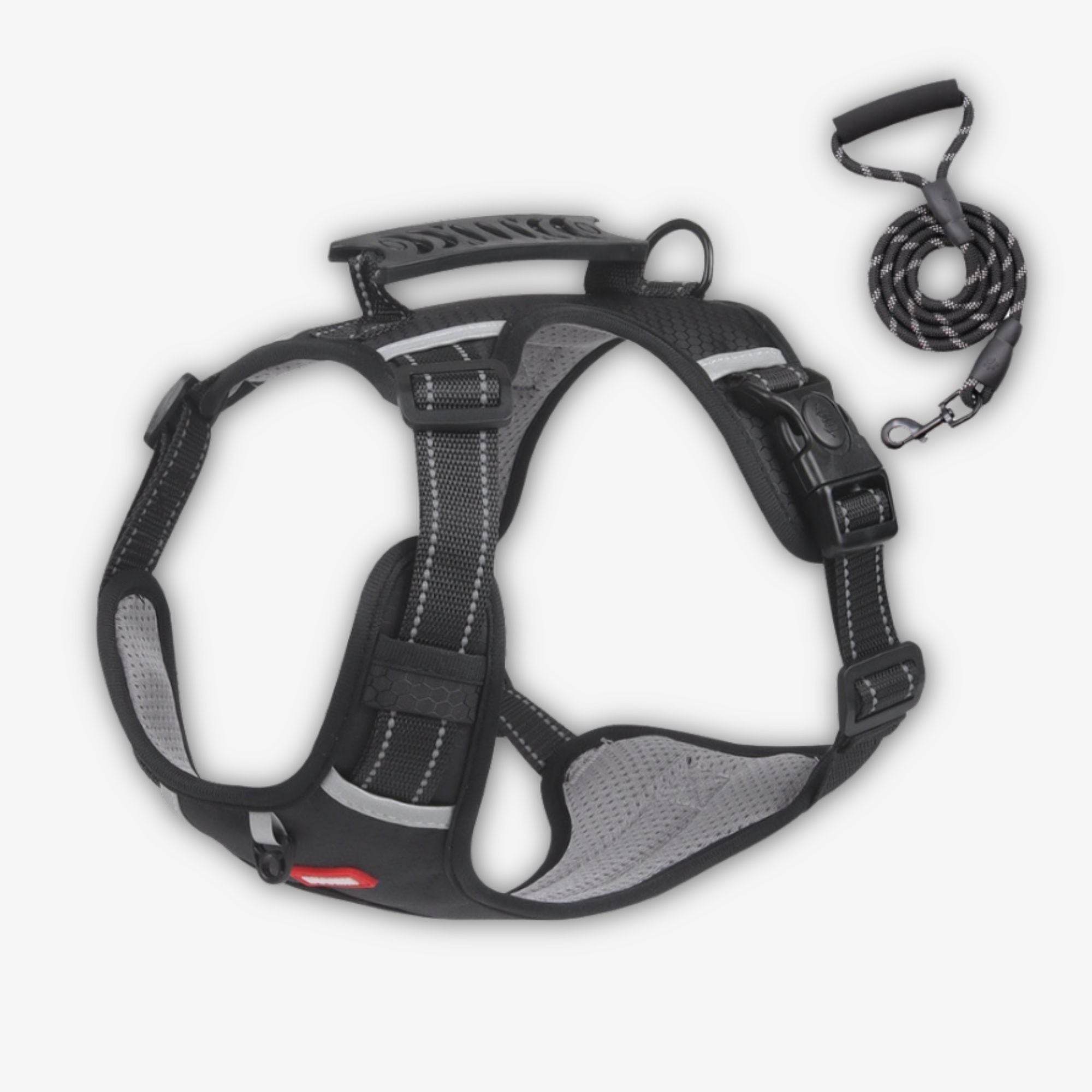 Yogi-Pets No-Pull Reflective Dog Harness with Safety Handle - Heavy Duty Black Support Vest with lead