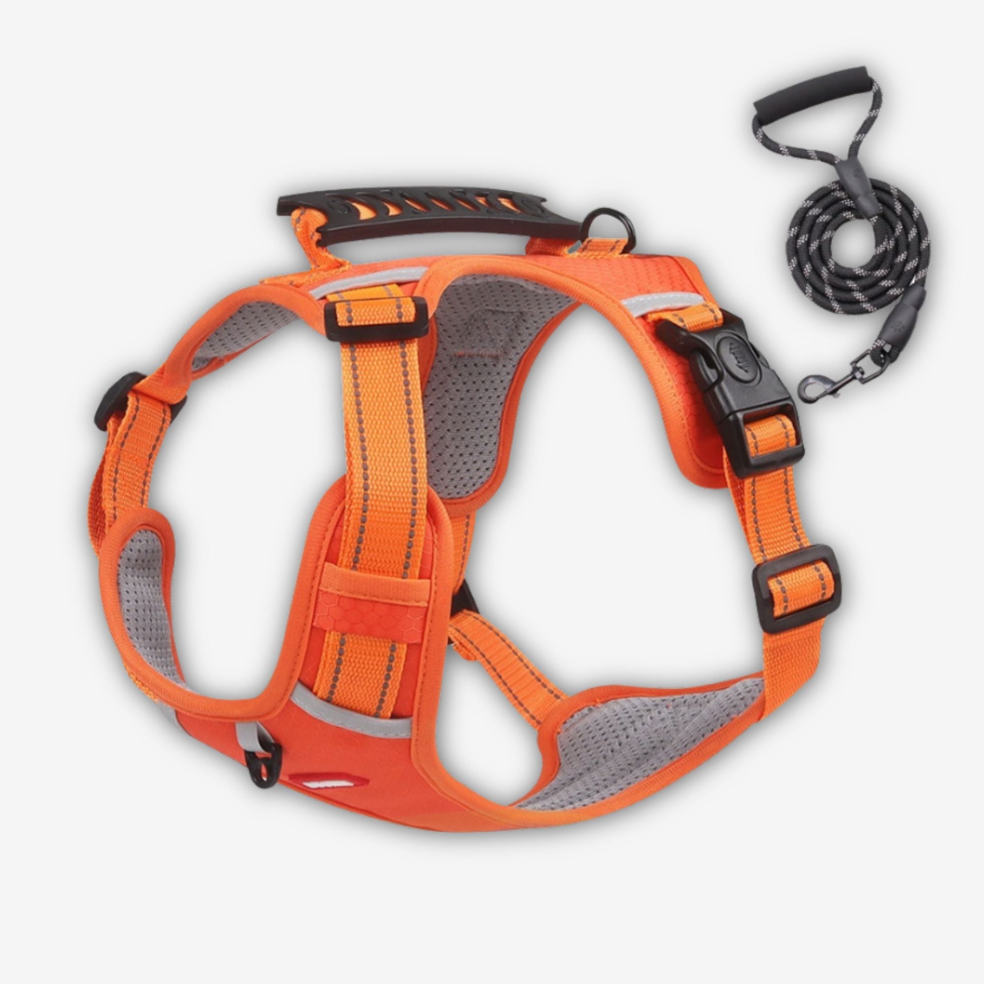 Yogi-Pets No-Pull Reflective Dog Harness with Safety Handle - Heavy Duty Orange Support Vest with lead