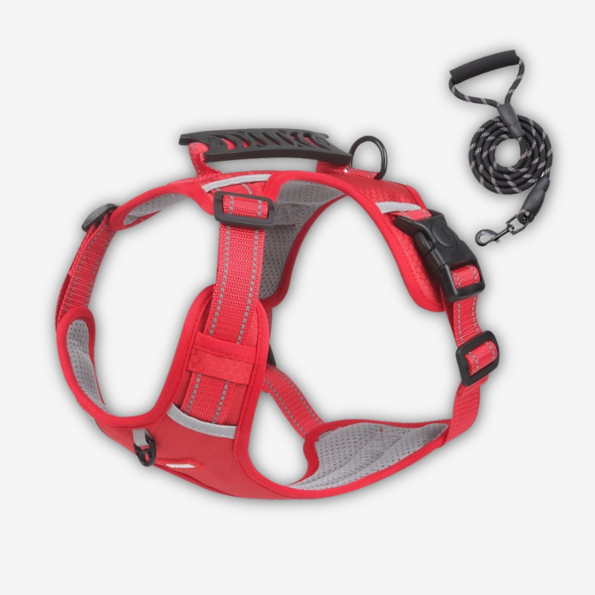 Yogi-Pets No-Pull Reflective Dog Harness with Safety Handle - Heavy Duty Red Support Vest with lead