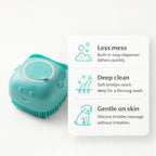Benefits of Yogi-Pets massage brush: Built-in soap dispenser, deep clean, and gentle on skin