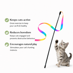Yogi-Pets Cat toy with colorful trail and cat reaching for it on a white background