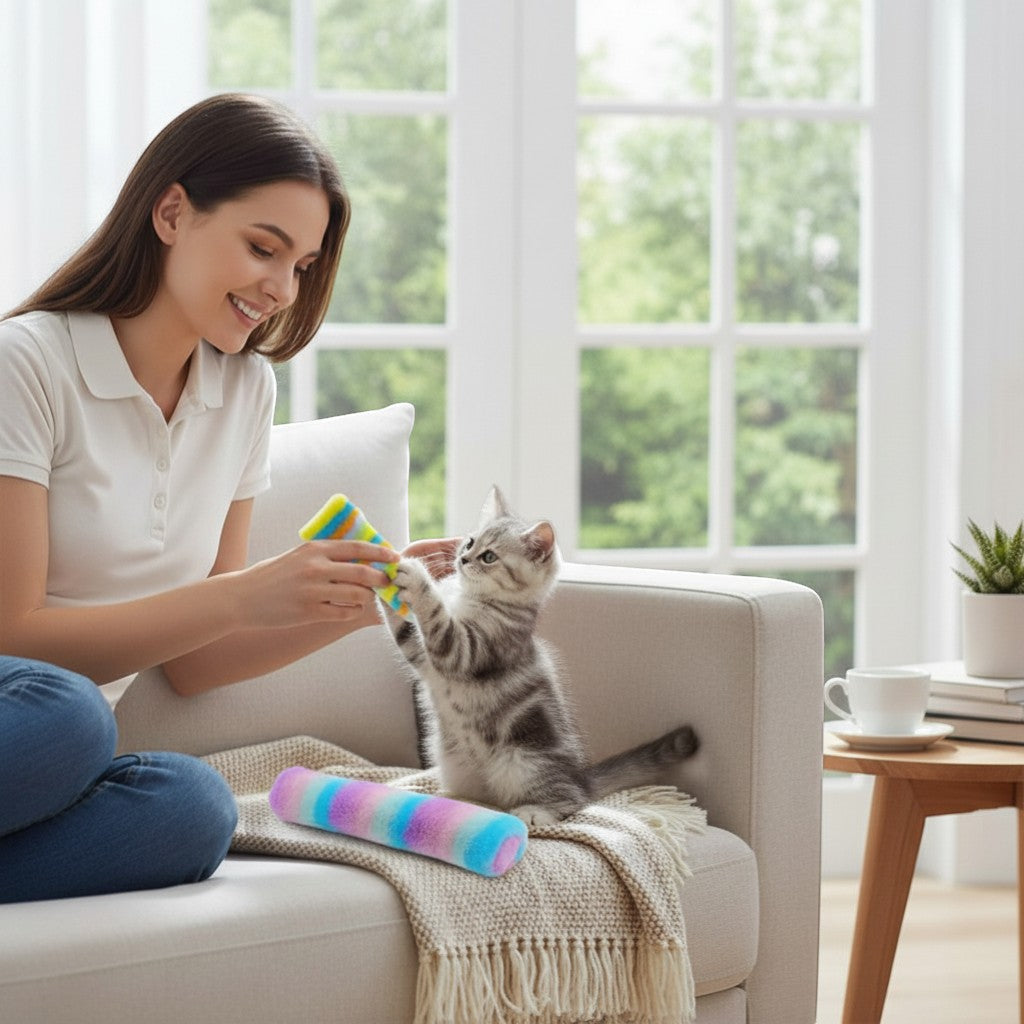 Bonding time with the Yogi-Pets interactive rainbow cat toy